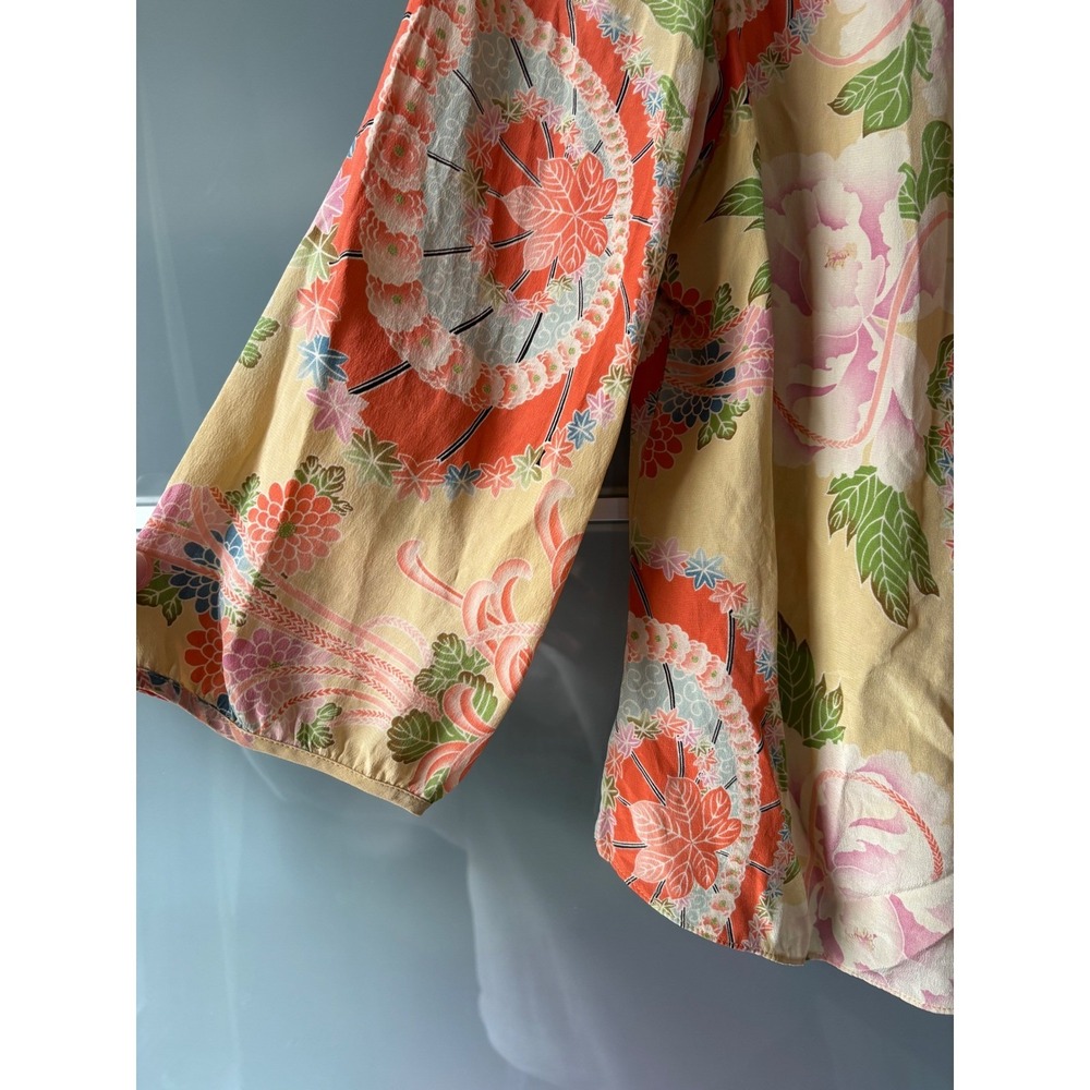 Darel Blue 100% Silk Floral Chinoiserie Blouse‎ Orange French 42 Gerard Dainty - Picture 3 of 6